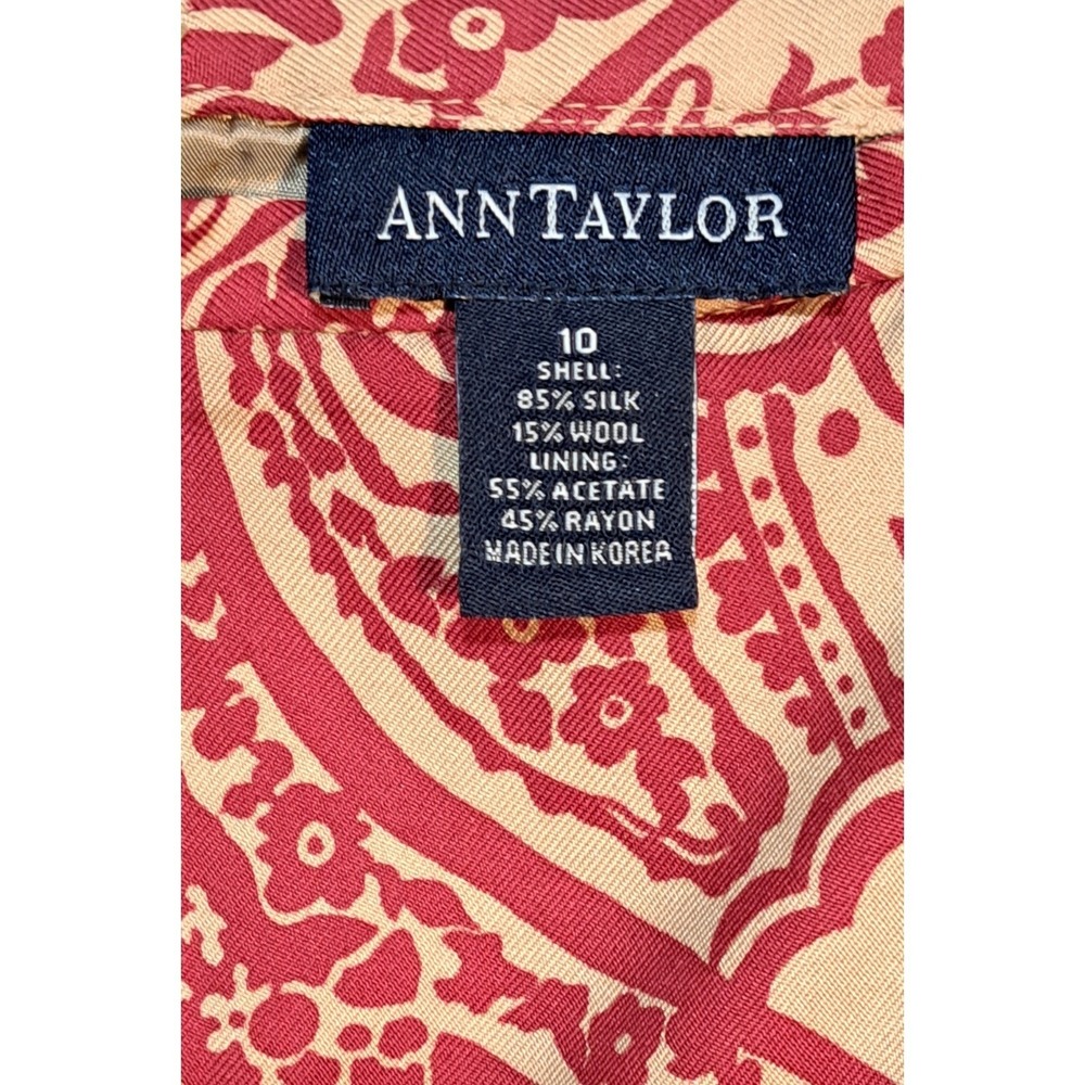 ANN TAYLOR Paisley Print Silk Wool Blend Knee Length Skirt Size 10 Red Beige - Picture 3 of 8